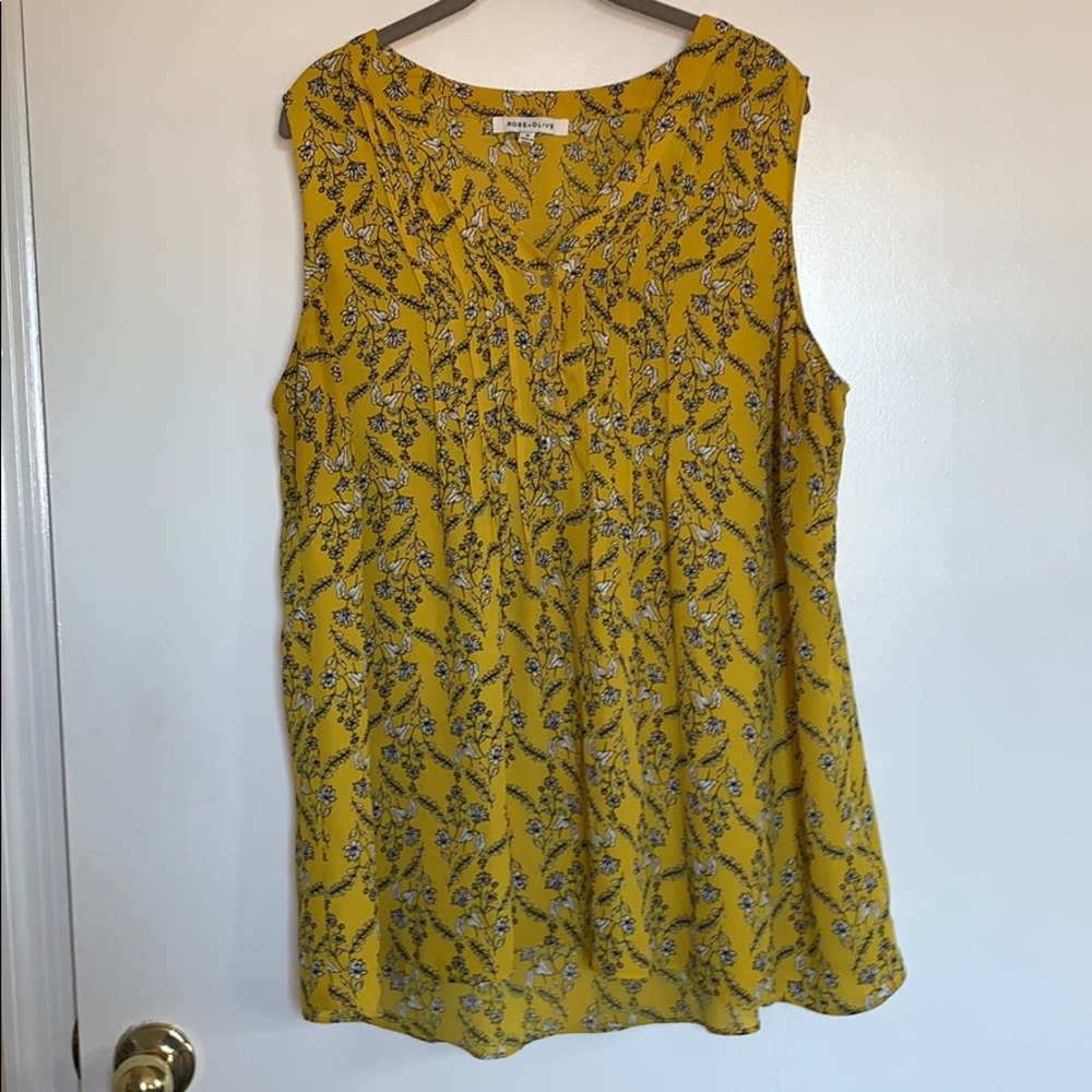Yellow Floral Sleeveless Blouse